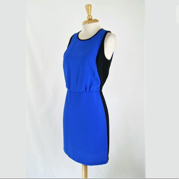 ❌SOLD❌LOFT Blue Black Colorblock Blouson Sheath Dress - Picture 2 of 4